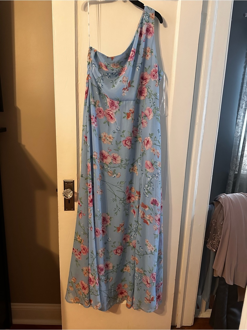 Blue Floral One-Shoulder Maxi Dress